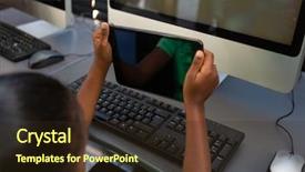  Presentation with african american high school - Amazing presentation design having digital tablet in the library backdrop and a tawny brown colored foreground