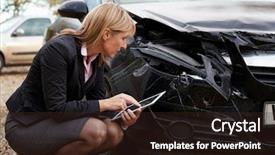  Presentation with digital car - Slides having digital tablet inspecting damaged car background and a wine colored foreground