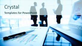  Presentation with digital pen - Beautiful PPT theme featuring digital tablet laptop and financial backdrop and a cool aqua colored foreground