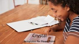  Presentation with home schoolng teens - Audience pleasing PPT theme consisting of digital tablet revising for exam backdrop and a red colored foreground