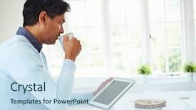  Presentation with digital india - Cool new PPT theme with digital tablet while eating breakfast backdrop and a  colored foreground