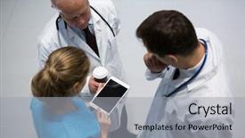  Presentation with using digital tablet - PPT theme featuring digital tablet while having coffee background and a  colored foreground