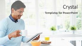  Presentation with using digital tablet - Beautiful PPT theme featuring polygons - annual report geometric template 3d backdrop and a sky blue colored foreground