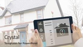  Presentation with digital - Colorful PPT theme enhanced with digital tablet with home security backdrop and a soft green colored foreground