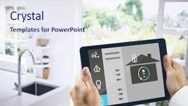  Presentation with hands holding a tree - Slide set having digital tablet with home security background and a sky blue colored foreground