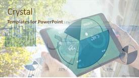  Presentation with pie chart - Slide set having digital tablet with pie chart background and a soft green colored foreground