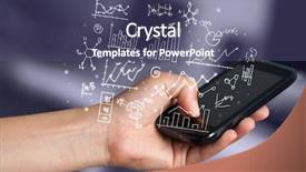  Presentation with smartphone - Theme with digital technology mobile bank - hand holding smartphone with business background and a  colored foreground