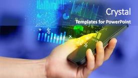  Presentation with mobile technology - PPT theme with digital technology mobile bank - hand holding smartphone with business background and a cobalt blue colored foreground