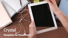  Presentation with audio book - PPT layouts enhanced with digital textbook - audio book concept young man background and a tawny brown colored foreground