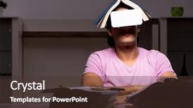  Presentation with virtual - Colorful PPT theme enhanced with digital textbook - male student with virtual glasses backdrop and a tawny brown colored foreground