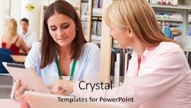  Presentation with helping - Presentation with digital textbook - teacher helping college student background and a lemonade colored foreground