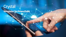  Presentation with tablet - Slides with digital tools - female hands touching tablet background and a teal colored foreground