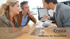  Presentation with dealership - Colorful PPT layouts enhanced with digital transactions - salesman in car dealership backdrop and a coral colored foreground