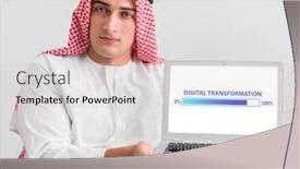  Presentation with digitalization - Colorful slide set enhanced with digital-transformation-and-digitalization-concept backdrop and a light gray colored foreground