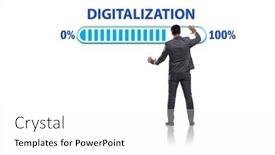  Presentation with digitalization - Colorful presentation design enhanced with digital-transformation-and-digitalization-concept backdrop and a white colored foreground