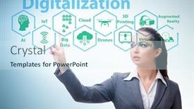  Presentation with technology transformation - Audience pleasing PPT theme consisting of digital-transformation-and-digitalization-technology backdrop and a sky blue colored foreground