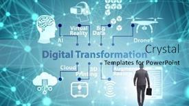  Presentation with technology transformation - Audience pleasing PPT theme consisting of digital-transformation-and-digitalization-technology backdrop and a light blue colored foreground