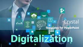  Presentation with technology transformation - Colorful slide set enhanced with digital-transformation-and-digitalization-technology backdrop and a teal colored foreground