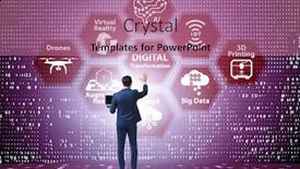  Presentation with technology transformation - Slide deck having digital-transformation-and-digitalization-technology background and a coral colored foreground