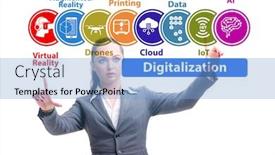  Presentation with technology transformation - Colorful presentation theme enhanced with digital-transformation-and-digitalization-technology backdrop and a light blue colored foreground