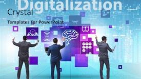  Presentation with technology transformation - Slide deck having digital-transformation-and-digitalization-technology background and a light blue colored foreground