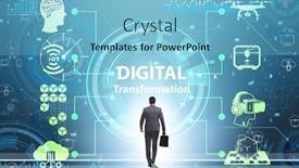 Presentation with technology transformation - Amazing PPT layouts having digital-transformation-and-digitalization-technology backdrop and a light blue colored foreground