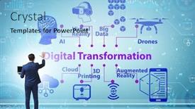  Presentation with technology transformation - Audience pleasing slides consisting of digital-transformation-and-digitalization-technology backdrop and a light blue colored foreground