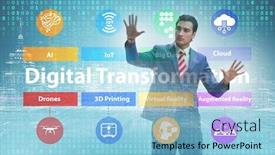  Presentation with technology transformation - Slide set enhanced with digital-transformation-and-digitalization-technology background and a light blue colored foreground
