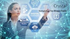  Presentation with technology transformation - Presentation theme consisting of digital-transformation-and-digitalization-technology background and a light blue colored foreground