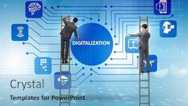  Presentation with technology transformation - Colorful presentation design enhanced with digital-transformation-and-digitalization-technology backdrop and a light blue colored foreground