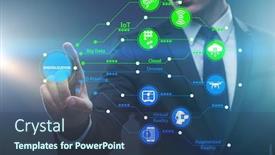  Presentation with technology transformation - Beautiful PPT theme featuring digital-transformation-and-digitalization-technology backdrop and a ocean colored foreground