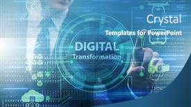  Presentation with technology transformation - PPT theme having digital-transformation-and-digitalization-technology background and a teal colored foreground
