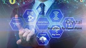  Presentation with technology transformation - Colorful presentation design enhanced with digital-transformation-and-digitalization-technology backdrop and a light blue colored foreground