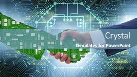  Presentation with digital transformation - Beautiful presentation theme featuring digital-transformation-concept-with-handshake backdrop and a light blue colored foreground