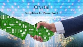  Presentation with digital transformation - Audience pleasing PPT theme consisting of digital-transformation-concept-with-handshake backdrop and a light blue colored foreground