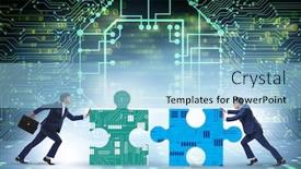  Presentation with digital transformation - Amazing PPT theme having digital-transformation-concept-with-jigsaw backdrop and a light blue colored foreground