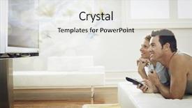  Presentation with young happy couple - Presentation enhanced with digital tv - side view of happy young background and a  colored foreground