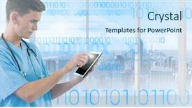  Presentation with tablets wood table tablet white - Cool new PPT theme with digitally generated background with number backdrop and a sky blue colored foreground