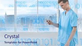  Presentation with mobile phone and germs - Amazing PPT layouts having digitally generated background with number backdrop and a  colored foreground