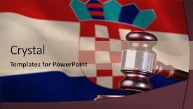 Presentation with judge gavel or law hammer - Amazing slides having digitally generated croatian national flag backdrop and a coral colored foreground