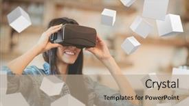  Presentation with virtual reality environments - Slides enhanced with digitally generated grey cubes floating background and a coral colored foreground