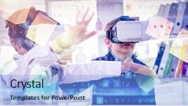  Presentation with virtual reality - PPT layouts enhanced with digitally generated grey cubes floating background and a  colored foreground