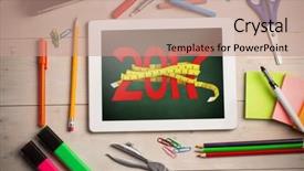  Presentation with tape measure - Presentation design having digitally generated image of 3d new year with tape measure against green chalkboard background and a coral colored foreground