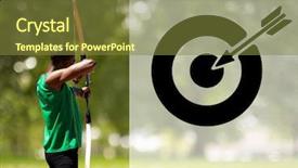  Presentation with archery - Audience pleasing presentation theme consisting of digitally generated image of male athlete practicing archery backdrop and a tawny brown colored foreground