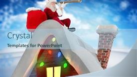  Presentation with telescope - Colorful presentation theme enhanced with digitally generated image of santa claus looking through telescope during christmas time backdrop and a light blue colored foreground