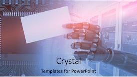  Presentation with robotic arm - Slide set consisting of digitally generated robotic arm holding background and a light blue colored foreground