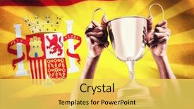  Presentation with trophy award hand holding - Cool new presentation theme with digitally generated spanish national flag backdrop and a yellow colored foreground