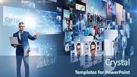  Presentation with photo collage for company behind the scen - Presentation design with digitized collection - collage of photos with businessman background and a ocean colored foreground