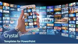  Presentation with collage - Colorful PPT layouts enhanced with digitized collection - collage of photos with businessman backdrop and a ocean colored foreground