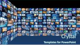  Presentation with collage - Beautiful PPT theme featuring digitized collection - collage of various business concepts backdrop and a ocean colored foreground